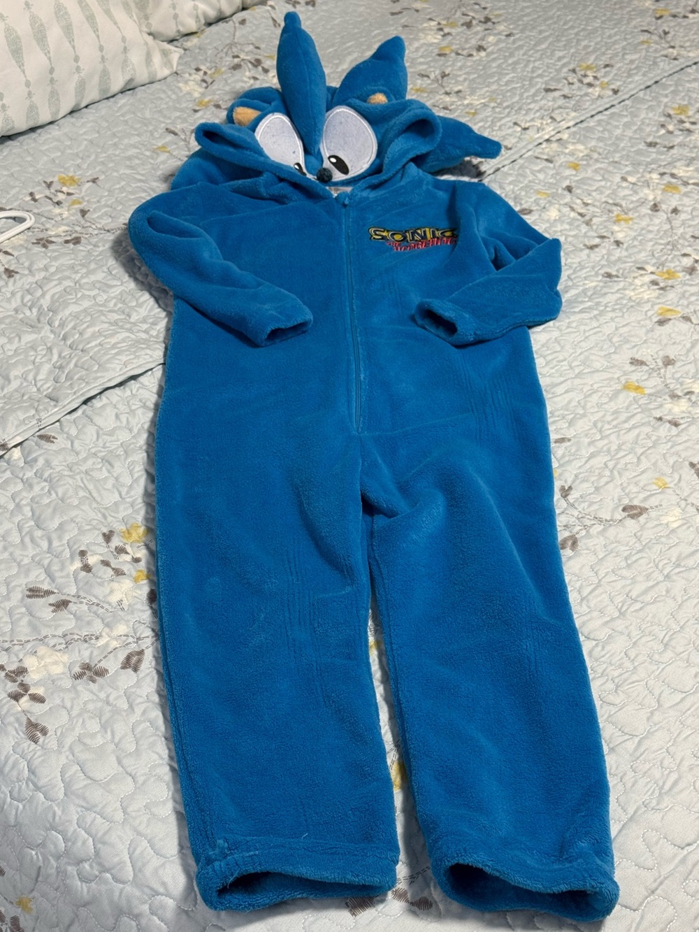 H&M Blue Sonic Character Fleece Jumpsuit with Hood